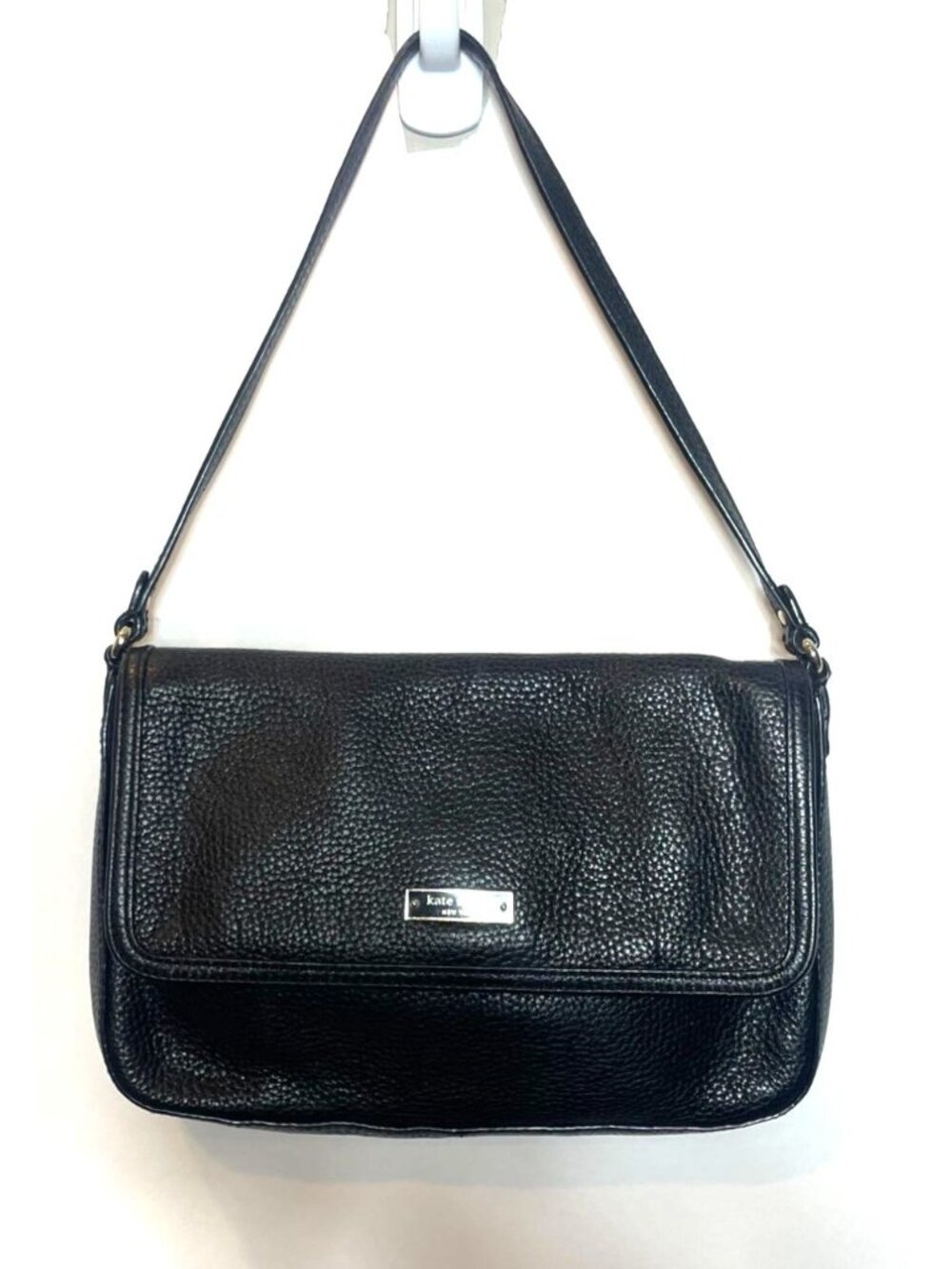 Kate Spade Black Pebbled Leather Shoulder Bag With Green Lining